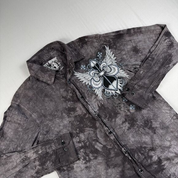 Eighty Eight Affliction Y2K Vintage Grunge Angel Wings LS Gray Shirt Mens M - Picture 1 of 6